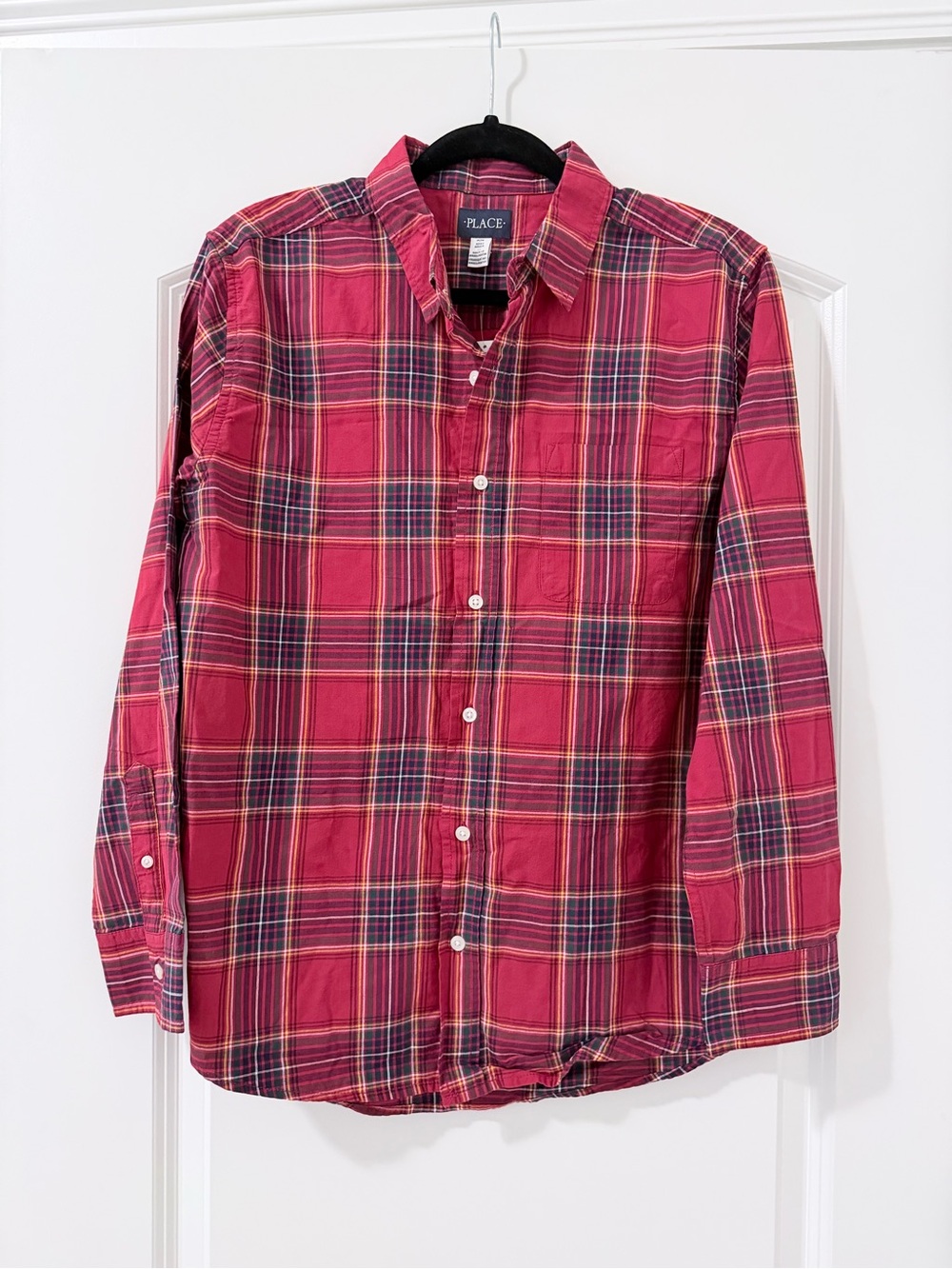 The Children's Place Christmas Red Plaid Button Down Dress Shirt Men Medium NWT